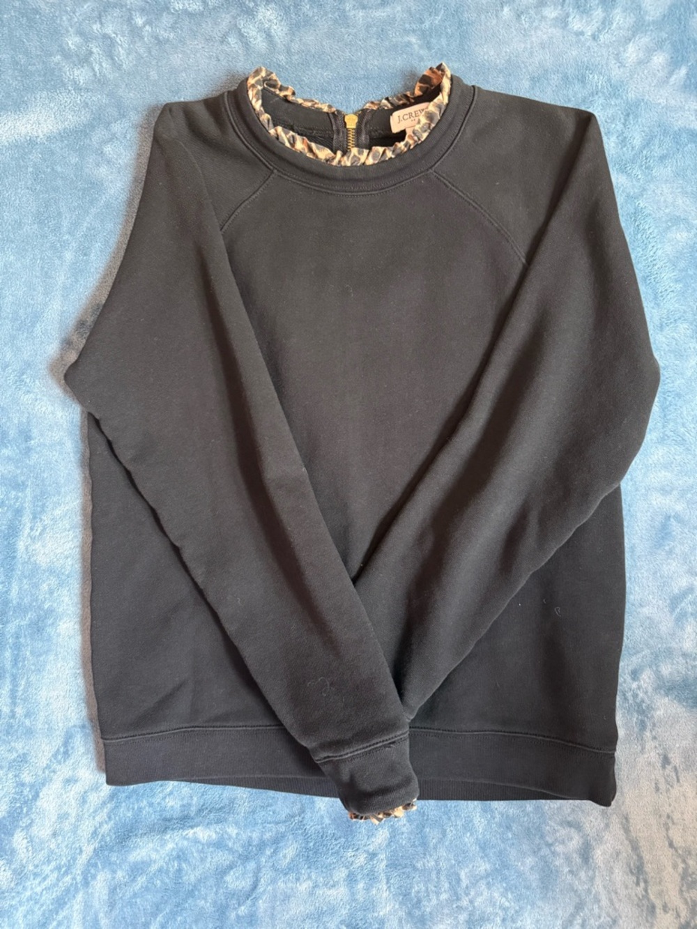 J. Crew Black Crewneck Sweater with Leopard-Print Trim